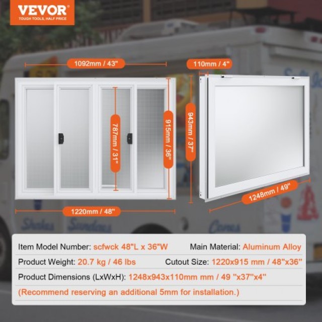 Παράθυρο Εξυπηρέτησης Τροφίμων VEVOR 48x36 με Τέντα  SCFWCK36X48IIEGMJV0