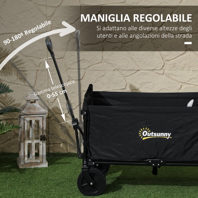 Outsunny Καρότσι Κήπου 120L Πτυσσόμενο με Ανοιγόμενο Πάνελ, από Ατσάλι και Πολυεστέρα, 90x48x62 cm, Μαύρο 84H-329V00BK