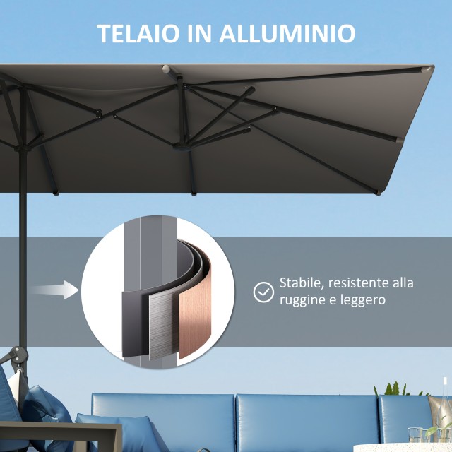 Outsunny Διπλή Ομπρέλα Κήπου 4.5x2.6 μ, Άνοιγμα με Μανιβέλα και 12 Ακτίνες, Γκρι 84D-436V00CG