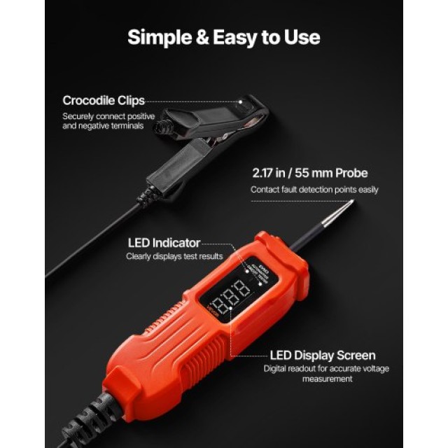 VEVOR Αυτοκινητιστικός Ελεγκτής Κυκλωμάτων, 3-72 DCV Δοκιμαστής Ισχ...