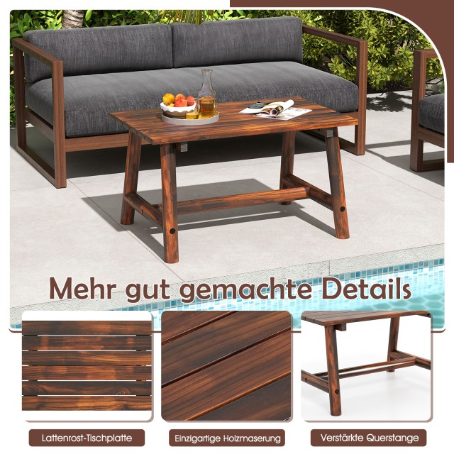 Costway Ρεκταγωνικός Καφέ Τραπέζι Μπαλκονιού από Μασίφ Ξύλο με Λατέ...