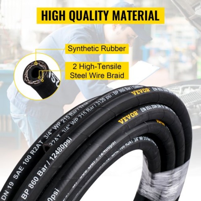 VEVOR Υδραυλικός Σωλήνας 1/4 x 328 ft, 5800 PSI, Εύκαμπτος Λάστιχος με 2 Πλέξεις Ατσαλιού  YG328FT1-4-5800PSV0