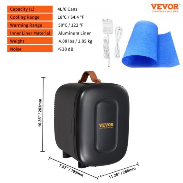 VEVOR Mini Ψυγείο 4L/6 Κουτιά, Φορητό Ψυγείο Θερμοηλεκτρικό, Μαύρο  MNBXHSSLPTM4LMFLZV2