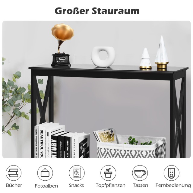 Costway Κομψό Μαύρο Κονσόλα Τραπέζι με 2 Ράφια HW65761BK Costway Κομψό Μαύρο Κονσόλα Τραπέζι με 2 Ράφια HW65761BK