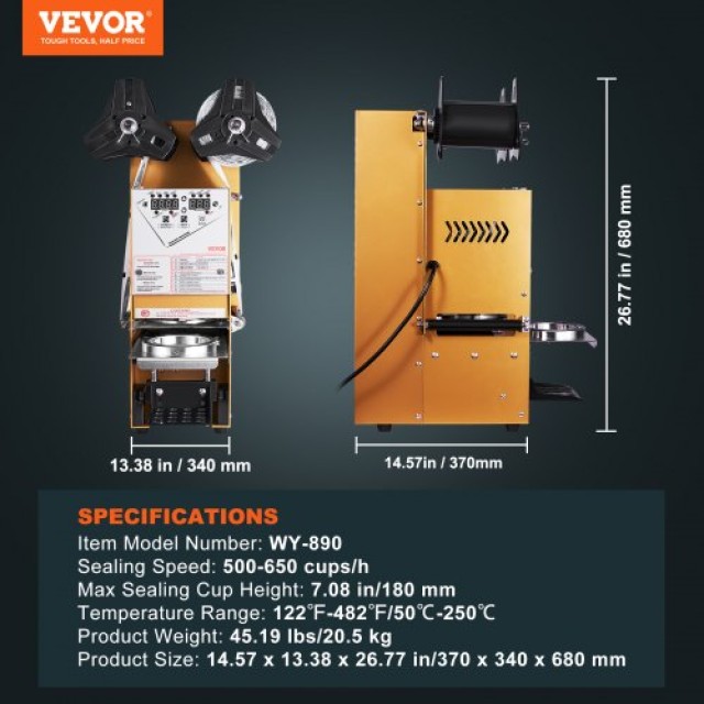 Αυτόματη Μηχανή Σφράγισης Ποτηριών VEVOR, Χρυσή  QZDNCFKJCBQZN6DD1V2
