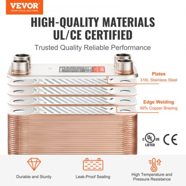 VEVOR Εναλλάκτης Θερμότητας 100 Πλακών 4*1-1/4 MNPT 5x12 Ανοξείδωτο 316L  QHBSHRQ51210IH0Z3V0