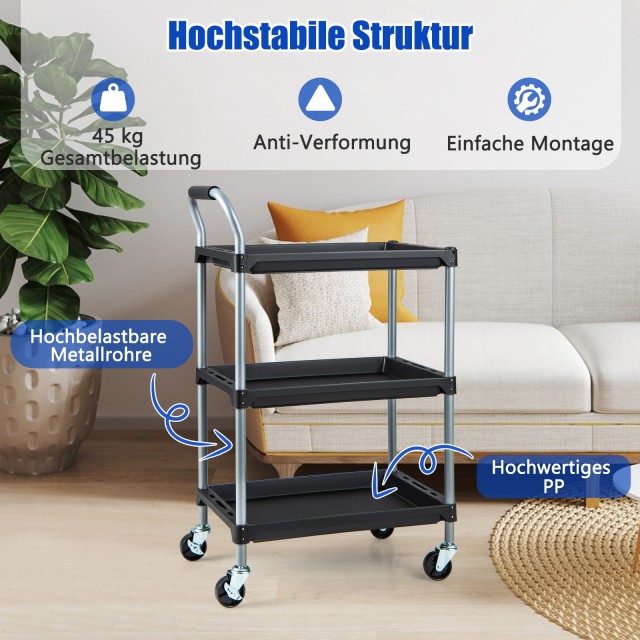 Costway Μαύρο Κινητό Εργαλειοφόρο με 3 Επίπεδα και Ρόδες 64x40x102 ...