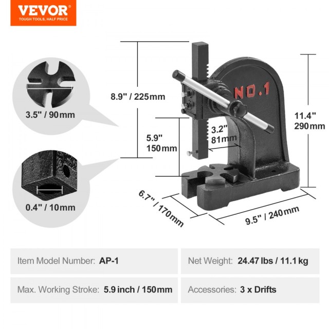 Χειροκίνητη Υδραυλική Πρέσα 1T VEVOR  SDKYLJGG1T00BW6W1V0