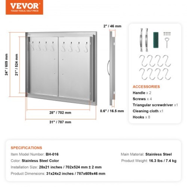 Πόρτα BBQ VEVOR 787x609 mm Ανοξείδωτη Διπλή για Εξωτερική Κουζίνα  ...