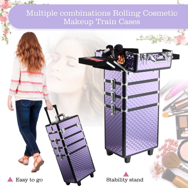 Homcom Professional Make Up Trolley από μωβ αλουμίνιο με αφαιρούμενη θήκη 33,5 x 23 x 76 / 95,5 cm 501-021VT