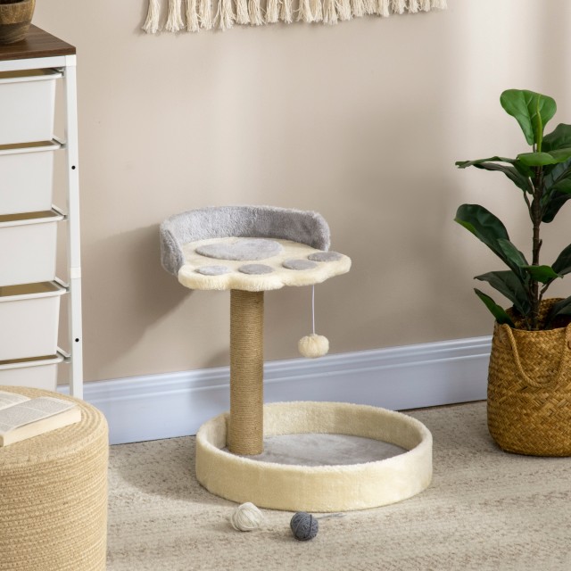 PawHut Scratching Post για γάτες με κρεβάτια, σχοινί γιούτας και βελούδινο, 41x41x44 cm, γκρι και μπεζ D30-603V00LG
