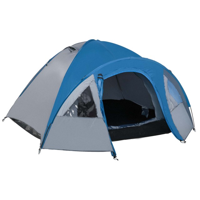 Σκηνή Camping Outsunny 4 ατόμων με τσέπες και γάντζο, από πολυεστέρα και υαλοβάμβακα, 3x2,50x1,30 m, μπλε A20-055