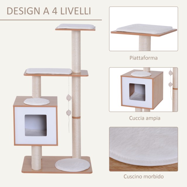 PawHut Cat Tree σε Sisal με ρείθρο, πλατφόρμες και παιχνίδια, 60x40x120 cm D30-204