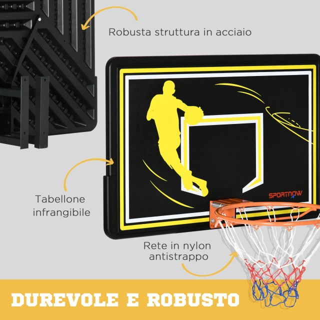 Sportnow Τσέρκι Μπάσκετ για εσωτερικούς και εξωτερικούς χώρους παιδιά και ενήλικες από ατσάλι και PE, 110x90x70 cm, Μαύρο και κίτρινο A61-034V00OG