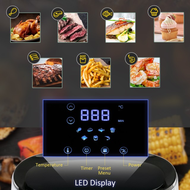 HOMCOM Air Fryer 2.5L 1300W με 7 προεπιλεγμένα μενού, πίνακα LED και καλάθι, 33,9x24,9x29,9 cm, λευκό και μαύρο 800-114V90