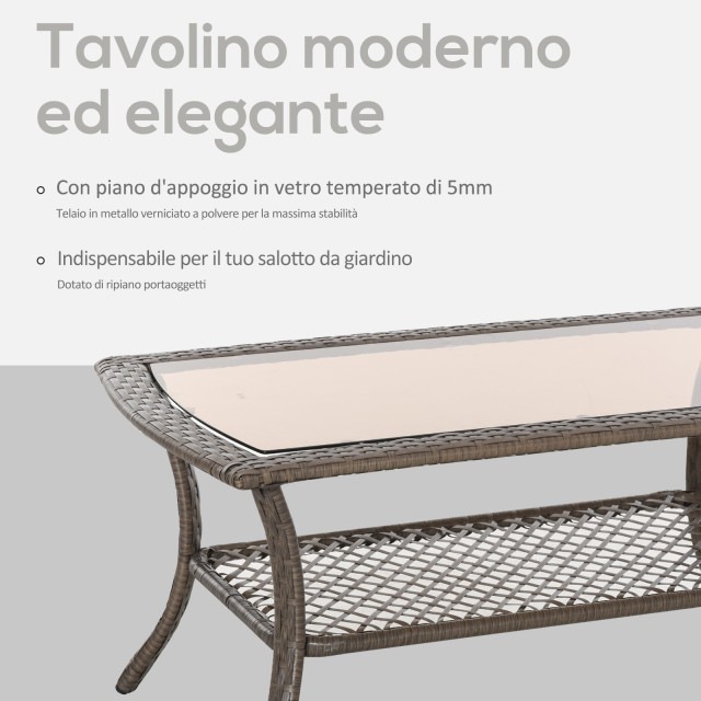 Σετ Έπιπλα εξωτερικού χώρου Outsunny σε PE Rattan Brown, Τραπέζι σα...