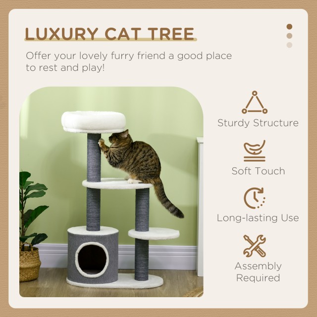 PawHut Cat Tree με κρεβάτι, σπίτι και στύλο, 55,5x30,5x98 cm, λευκό D30-621V00WT