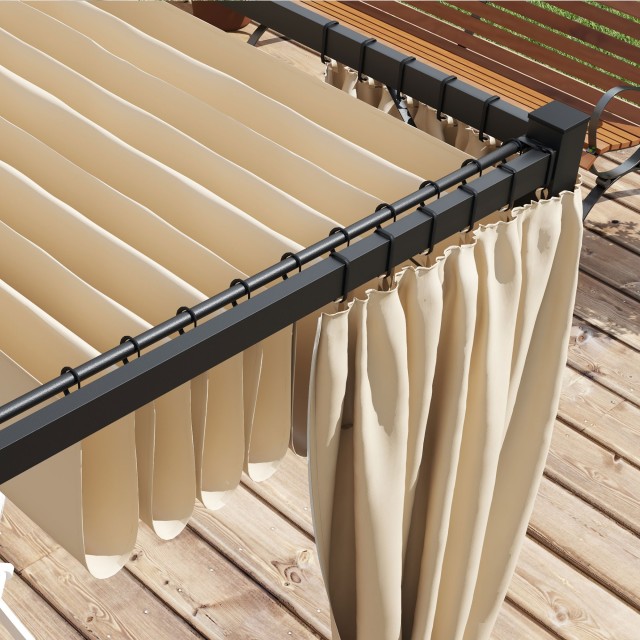 Outsunny Garden Pergola με αναδιπλούμενη οροφή και τέντες, σε μέταλλο και πολυεστέρα, 300x300x227 cm, μπεζ 84C-441V00BG