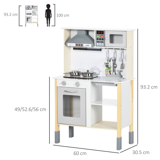 AIYAPLAY Play Kitchen for Children με Ρυθμιζόμενο Ύψος, Ήχους, Φώτα και Σκεύη, σε MDF και PP, 60x30,5x93,2 cm 350-140V80WT