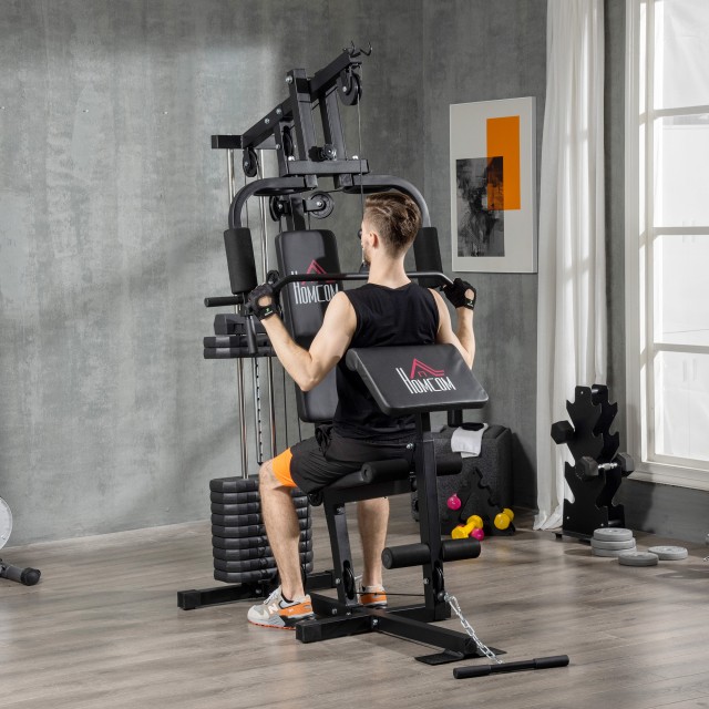 HOMCOM Fitness Station με γεμισμένο κάθισμα και πλάτη, σε ατσάλι και PU, 135x103x210 cm, Μαύρο A91-178