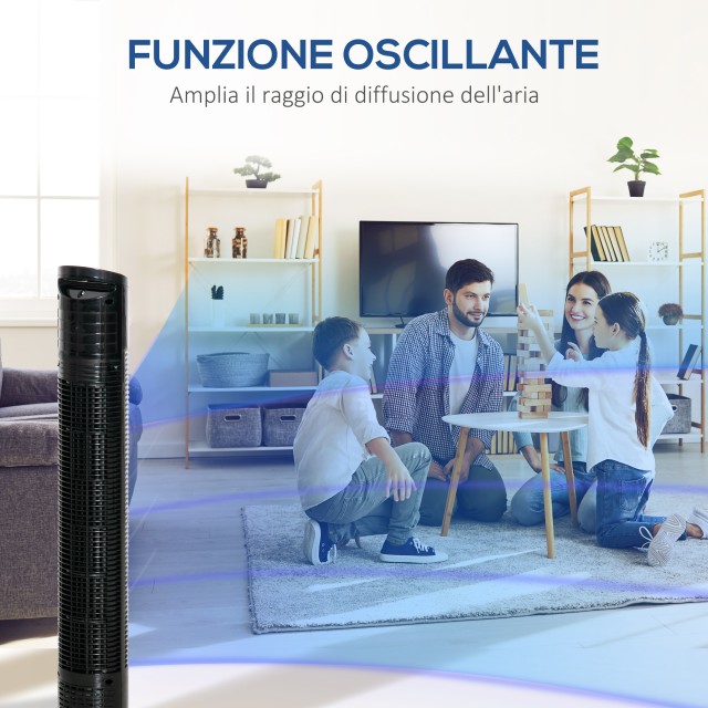 HOMCOM Column Fan 3 Speeds με ταλάντωση 70°, στρογγυλή βάση και λαβή μεταφοράς, Ισχύς 50W, Ф20x78,5cm Μαύρο 824-018