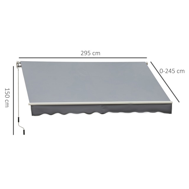 Outsunny Roll-up τέντα με μανιβέλα, αλουμίνιο και πολυεστέρα, 295x245cm, γκρι 840-150GY