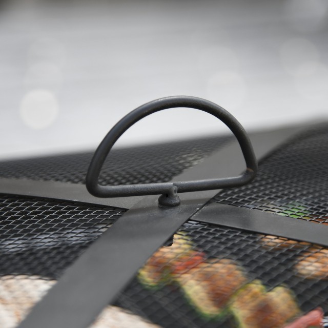 Outsunny Garden Fire Pit με καπάκι σπινθήρα και μεταλλική ψησταριά 76x76x47cm Μαύρο 842-170