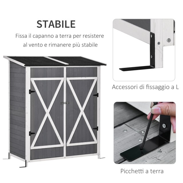 Outsunny Garden Shed Ξύλινη Εργαλειοθήκη, Διπλή Πόρτα με Κλειδαριά και Αποσπώμενο Τραπέζι, 139x75x160cm, Γκρι 845-353V01