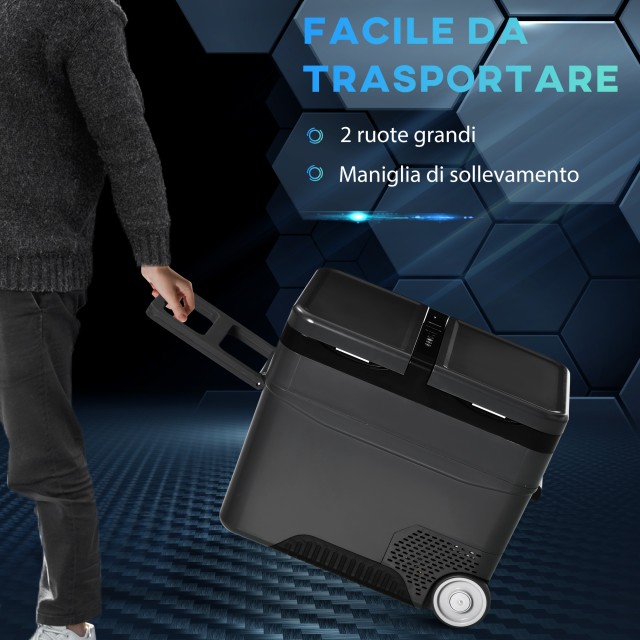 Outsunny Φορητό Ηλεκτρικό Ψυγείο 45L με τηλεσκοπική λαβή και τροχούς, 12 / 24V DC και 110 / 240V AC Μικρό ψυγείο, για αυτοκίνητα και φορτηγά C00-029V91