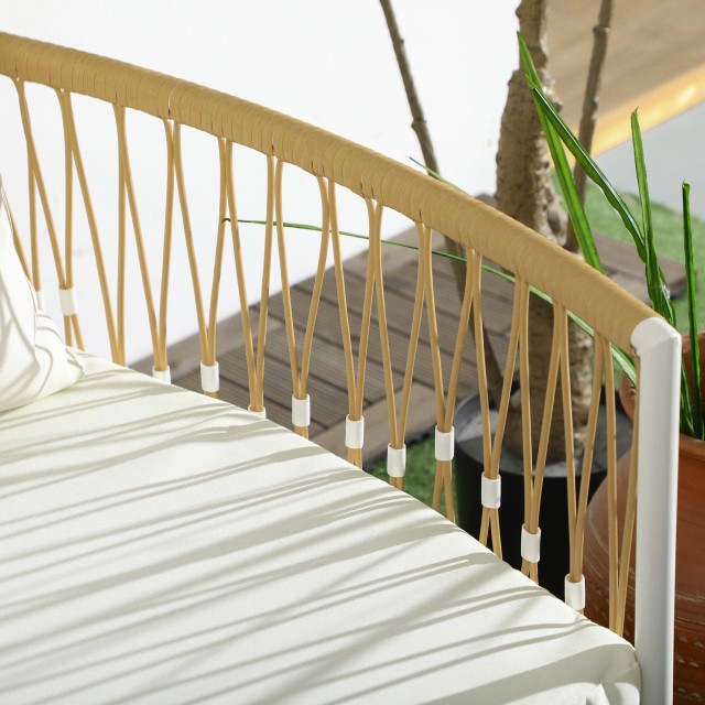 Boho Style Rattan Garden σετ με 2 καρέκλες με μαξιλάρια και στρογγυλό τραπέζι, κίτρινο 863-146V00YL