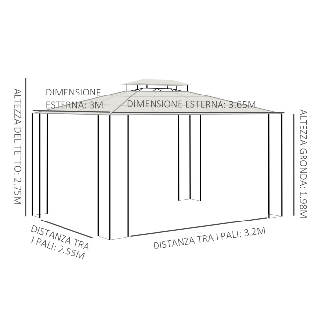 Outsunny Garden Gazebo 3,65x3m με στέγη από πολυανθρακικό 2 επιπέδω...