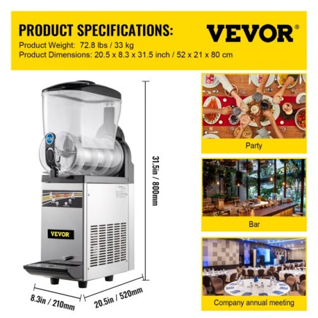 Επαγγελματική Μηχανή Γρανίτας VEVOR, 15L, 500W, 220V, Ανοξείδωτη  SY15L500W220V1Y5WV2