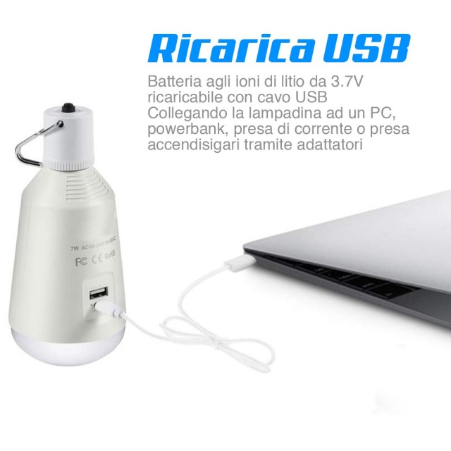 BAKAJI  Λάμπα με Μπαταρία USB E27 Φως Led Λάμπα Έκτακτης Ανάγκης Κατασκήνωσης με Powerbank  02833491