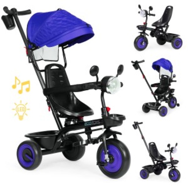 ECOTOYS Παιδικό τρίκυκλο καρότσι 3 σε 1 με περιστρεφόμενο κάθισμα κ...