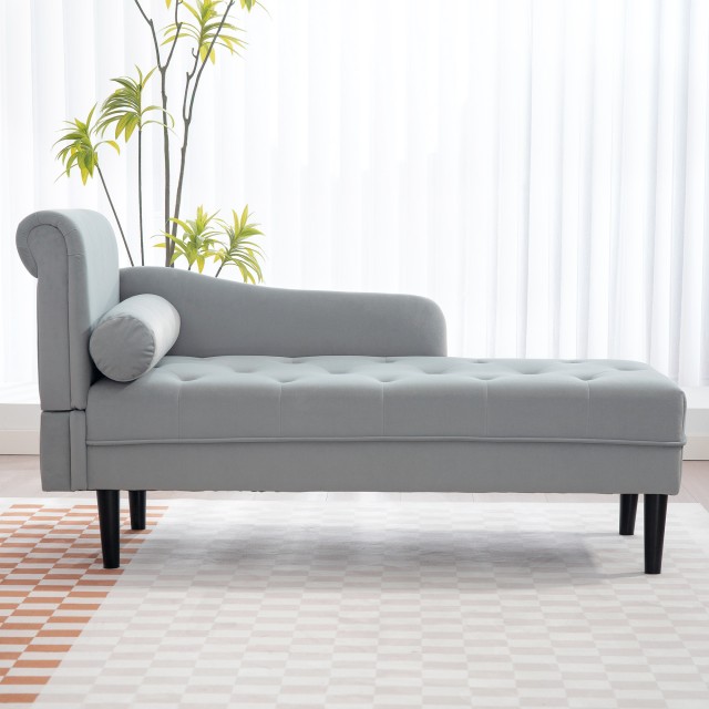 HOMCOM Γκρι Βελούδινη Μακρά Καρέκλα 146x61x82.5 cm με Καπιτονέ Επέν...