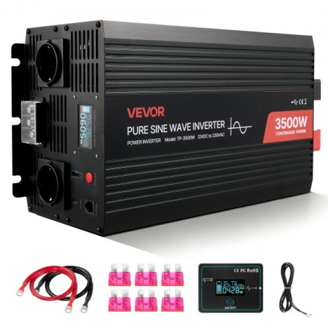 VEVOR Ισχυρός Μετατροπέας Ρεύματος 3500W, 12V DC σε 230V AC, Καθαρο...