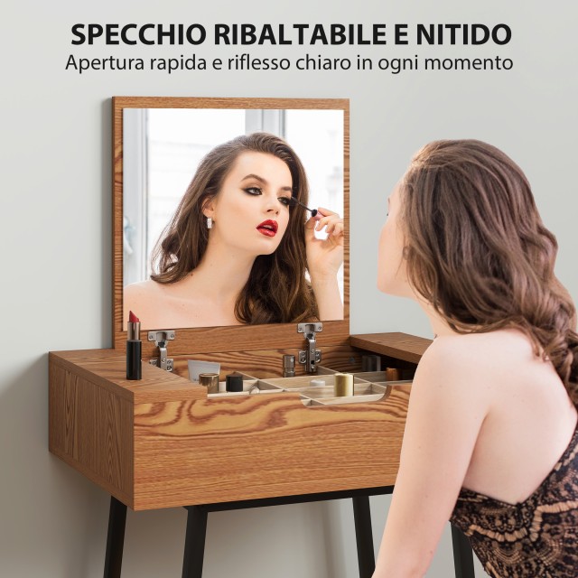 HOMCOM Βιομηχανικό Στυλ Τραπέζι Μακιγιάζ με Ανακλινόμενο Καθρέπτη &...