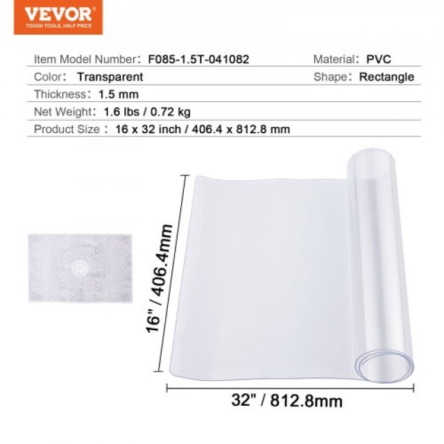 Διαφανές Προστατευτικό Τραπεζιού VEVOR PVC 16x32 ιντσών 1.5mm  ZFXPVCZB16X34D7UOV0