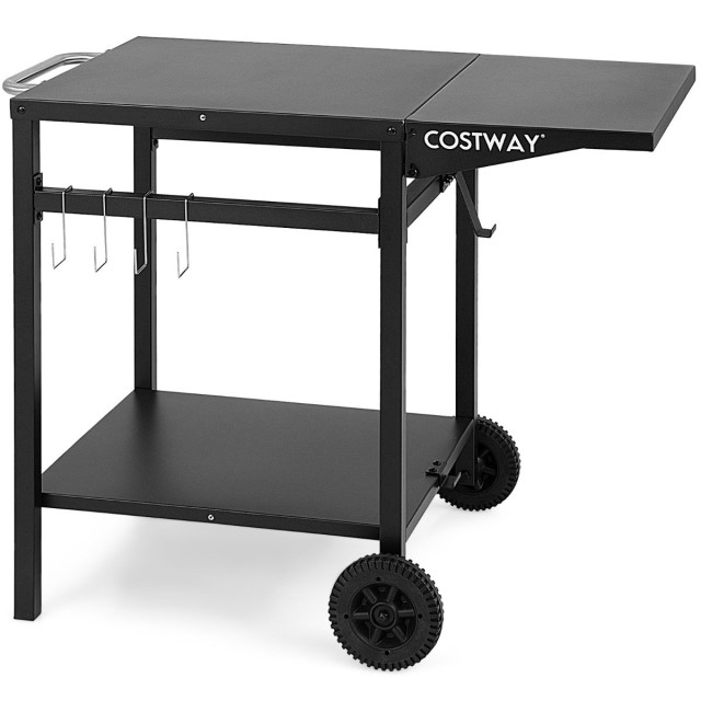 Costway Πολυλειτουργικό Τρόλεϊ Κουζίνας με Διπλό Ράφι και Πτυσσόμενο Τραπέζι KC55107DK