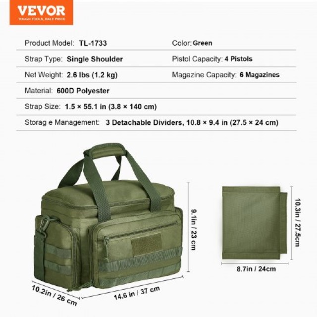 Τσάντα Σκοποβολής VEVOR για 4 Πιστόλια Πράσινη  SQBLS372623CY2L51V0