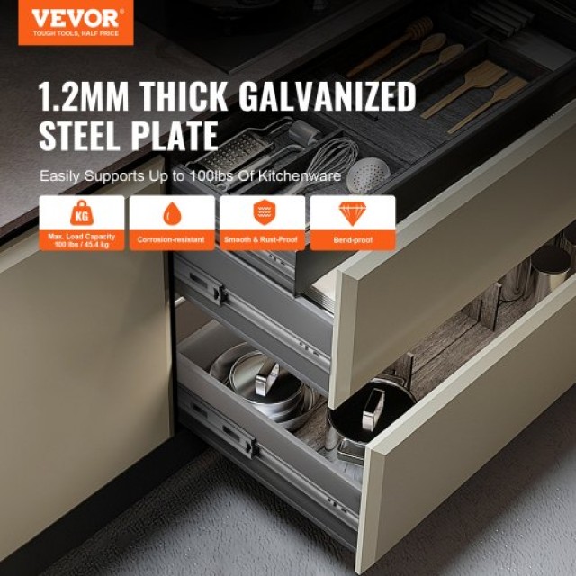 VEVOR 6 Ζεύγη Συρόμενων Οδηγών 558.8mm, Βαρέως Τύπου, Αθόρυβοι με Απαλό Κλείσιμο, 100 Lbs Φορτίο  CZCJCTDG100LF91G5V0