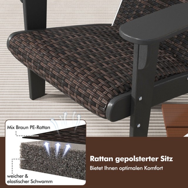 Costway Καρέκλα Adirondack με Ποτηροθήκη 92 x 76 x 100 εκ.από HDPE & Ρατάν Μαύρη NP11918BK