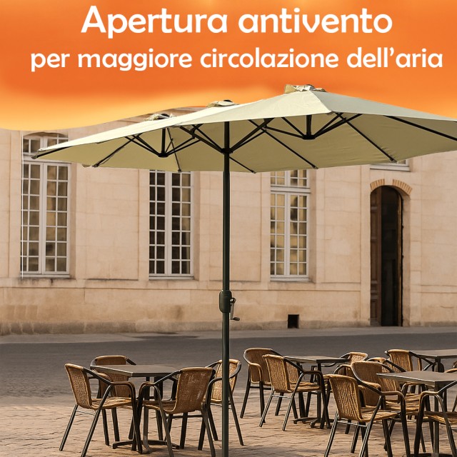 BAKAJI Διπλή Ομπρέλα Κήπου 4.5x2.7 Μέτρα με Μανιβέλα και Μπεζ Κάλυμ...