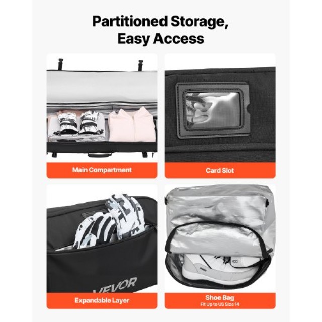 VEVOR Σάκος Μεταφοράς Σκι με Ροδάκια, 175 cm, Μαύρος, 600D Αδιάβροχ...