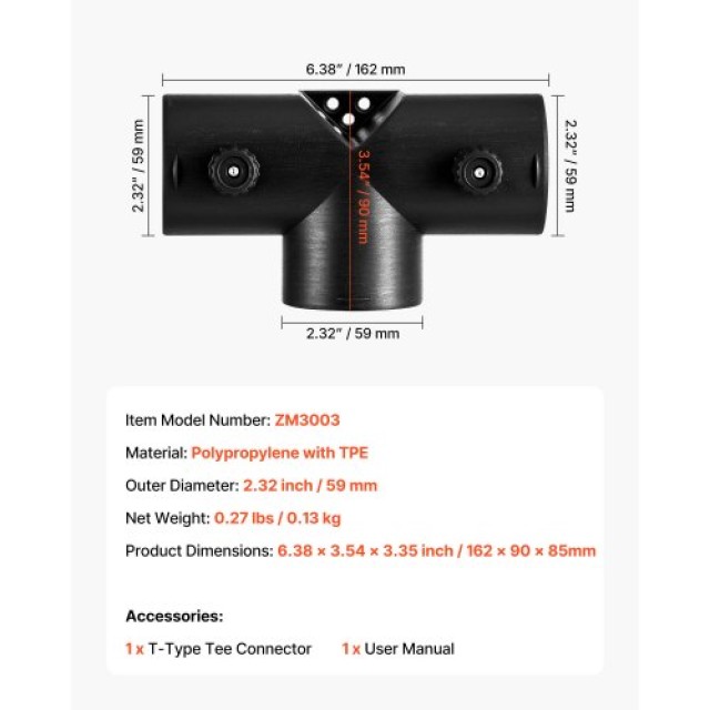 VEVOR Σύνδεσμος Θερμαντήρα Πετρελαίου 59mm Τριπλός Αεραγωγός με 2 Π...