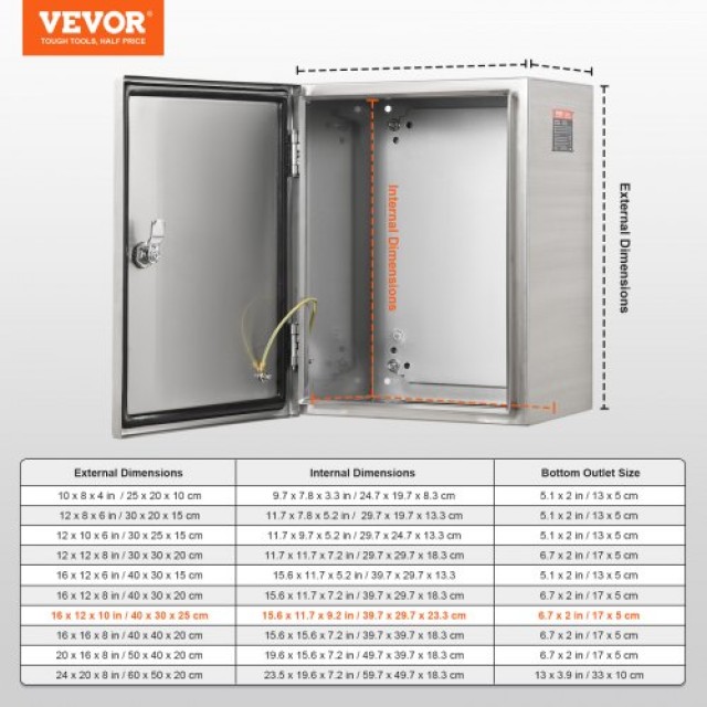 Κουτί Ηλεκτρικών VEVOR Ανοξείδωτο 16x12x10 IP66  BXGDQX16X12XBMZY8V0