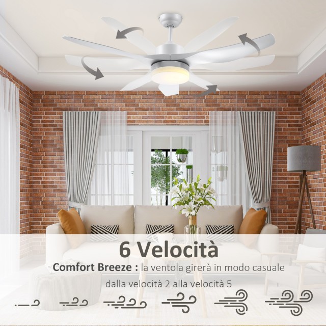 HOMCOM 3 Mode LED Light Ανεμιστήρας Οροφής με Τηλεχειριστήριο, 6 Τα...