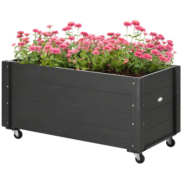 Outsunny Garden Planter με τρύπα αποστράγγισης και ρόδες, σε ξύλο ελάτης, 89x48x47 cm, μαύρο 845-910V00BK
