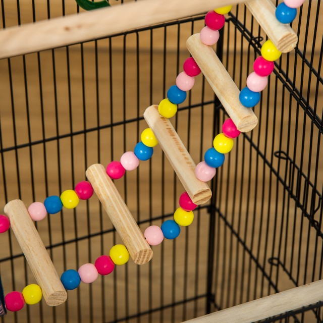PawHut Bird Cage με σκάλα, κούνια, μπολ και παιχνίδια, σε ατσάλι, PP και ξύλο, 46x36x100 cm, μαύρο D10-081