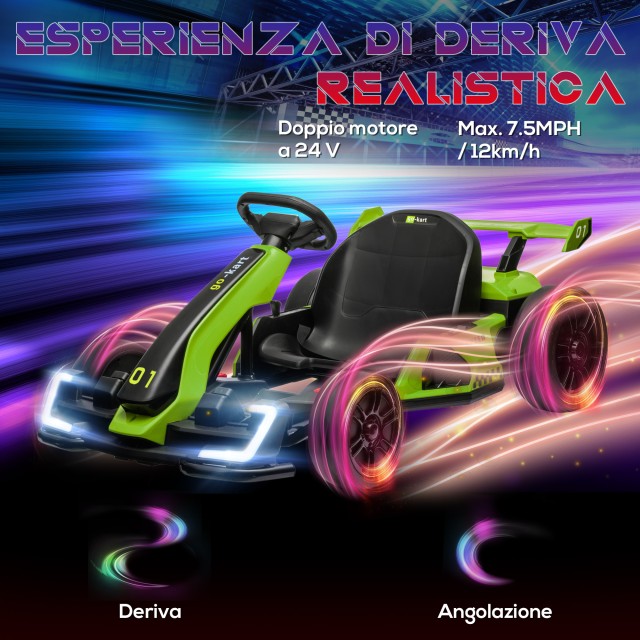 HOMCOM Ηλεκτρικό Go Kart για Παιδιά 6-12 Ετών 24V 12km/h με Ρυθμιζόμενο Κάθισμα Πράσινο 370-287V90GN